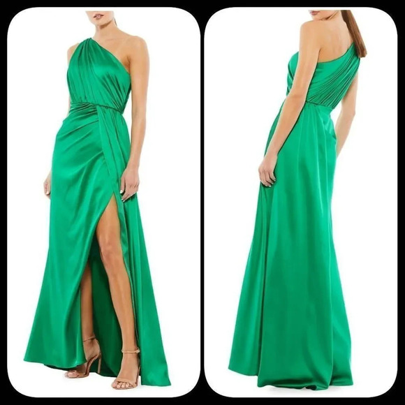 IEENA MAC Duggal One-Shoulder Draped Satin Gown Size 8 - Picture 3 of 13